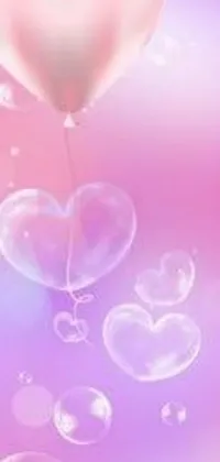 This live wallpaper for phones features a heart-shaped balloon floating against a bubble background