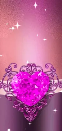 This live phone wallpaper features a pink heart on a baroque-style table