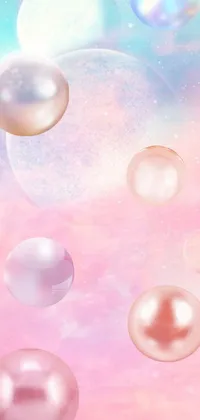 Elevate your phone background with this stunning and unique live wallpaper! Small pearls float elegantly on top of a dreamy pink and blue digital art background