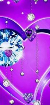 This phone live wallpaper features a heart shaped diamond on a vibrant purple background