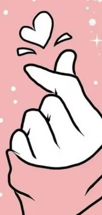 This stunning phone live wallpaper showcases a beautiful drawing of a pink skinned hand doing the dab, with a cute heart symbol in its palm
