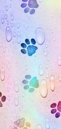 This live wallpaper showcases the intricate details of a dog's paw prints on a colorful background