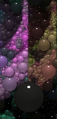 This live phone wallpaper features a mesmerizing display of digital art bubbles floating on top of each other in a generative art style