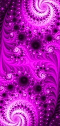 This beautiful live wallpaper features a mesmerizing computer generated image of purple spirals, pink grass, glowing feathers, purple drapery, pink flowers, and a blue and purple butterfly, all blending together and morphing into one another