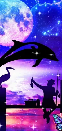 Add a magical touch to your phone's live wallpaper with this whimsical scene of two dolphins jumping out of the water