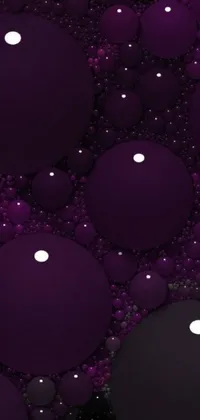 This phone live wallpaper features a stunning digital art piece of purple bubbles floating on a dark background