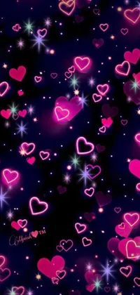 Looking for a fun and playful wallpaper for your phone? Check out this live wallpaper featuring a black background adorned with pink hearts