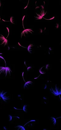 This stunning live wallpaper features a mesmerizing depiction of purple and blue feathers twirling about in a sea of glowing sea plants