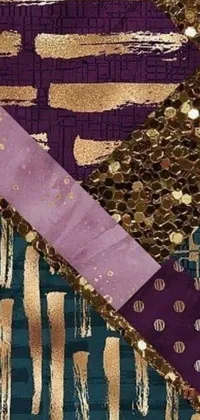 This phone live wallpaper features a stunning close-up of purple and gold fabric on a table, with abstract blocks of color and pattern