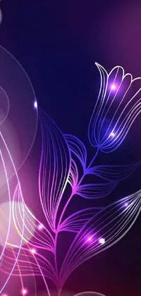 This phone live wallpaper showcases a gorgeous close-up of a vibrant tulip set against a deep purple background, enhanced with glowing digital lines