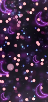 This phone live wallpaper showcases a mesmerizing digital art design featuring stars and a crescent moon on a black background
