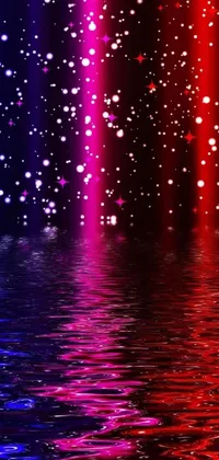 This live wallpaper features moving lights and water reflections on a two-tone blue and red gradient background
