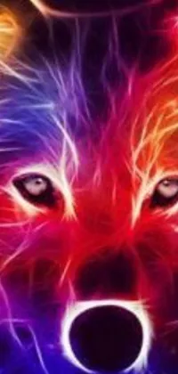 This digital art phone live wallpaper features a powerful close up of a wolf's face set against a dark background