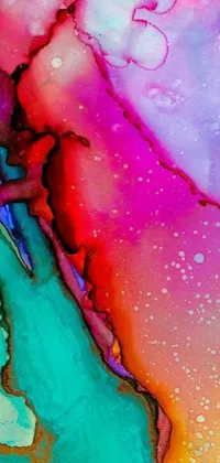The phone live wallpaper showcases a vibrant and colorful abstract painting, inspired by fluid art