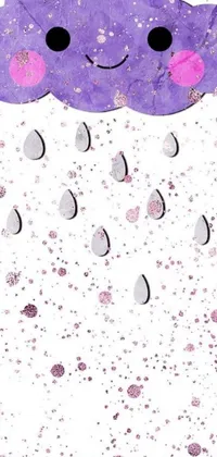 This live wallpaper for your phone depicts a digital rendering of a purple cloud in the rain, with terrazzo-style detailing and tear drops falling from the cloud