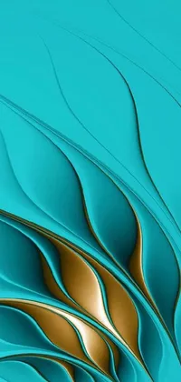 This phone live wallpaper showcases a stunning abstract design featuring a cell phone screen in shades of blue and turquoise with gold accents