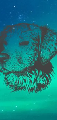This phone live wallpaper features a stunning and vibrant vector art painting of a furry dog in water