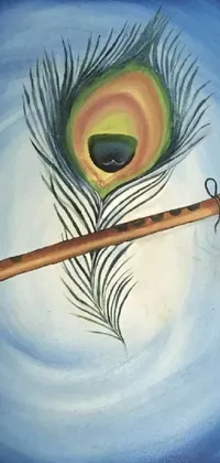 This phone live wallpaper presents a striking image of a flute and peacock feather, crafted in an Assamese style that is currently trending in the art world