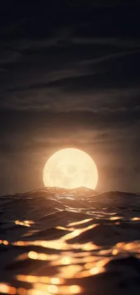 Experience the beauty of a full moon rising over the ocean with this mesmerizing phone live wallpaper