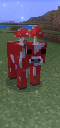 This phone live wallpaper features a red robot standing in a green field, a cow costume with udders, a screenshot by Josetsu found on Reddit, Minecraft gameplay, and a wendigo