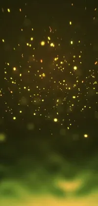 This live wallpaper features yellow fireflies flying through the night sky