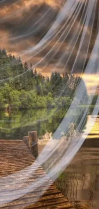 This live phone wallpaper showcases exquisite environmental art in the form of a wooden dock positioned beside a serene body of water