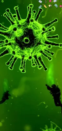 This phone live wallpaper showcases a fascinating green corona image inspired by Resident Evil virus concept art