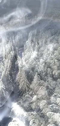 Enjoy the enchanting beauty of nature with this snow-covered forest live wallpaper