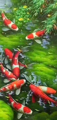 Enjoy the peaceful serenity of a koi pond with this mobile live wallpaper