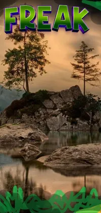 This phone live wallpaper showcases a serene small island amidst a calming lake