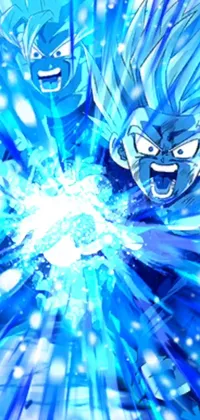 Experience the ultimate dynamic phone wallpaper with a blue and white image of two powerful characters with ice powers against a stunning background