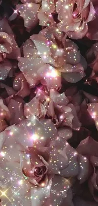 Flower lovers, add a touch of magical charm to your phone with this stunning live wallpaper! A beautiful close-up of pink roses is decorated with glittering stars for a space fairy feel