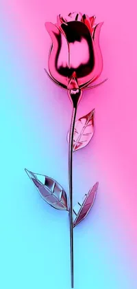 This stunning phone live wallpaper showcases a blooming red rose on a metallic pink and blue background, drawing inspiration from the popular blogging platform Tumblr