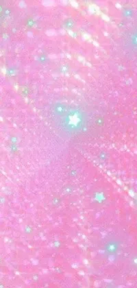 This phone live wallpaper features a pink background with stars, a hologram, tumblr vibes, and fairycore elements