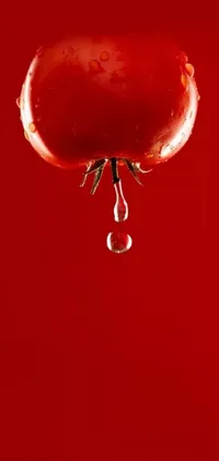 This live wallpaper showcases a realistic tomato with a water droplet that seems to hang in midair
