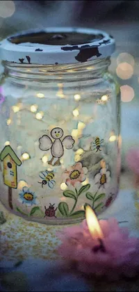 Experience the enchanting magic of a glass jar filled with small fairies in this live phone wallpaper