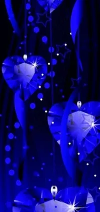 This stunning live wallpaper features a digital art design of blue flowers on a black background