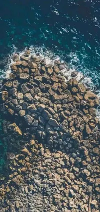 This phone live wallpaper showcases a picturesque natural scene featuring a spacious rock in the middle of clear water