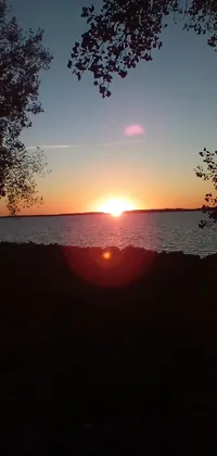 Looking for a serene live wallpaper for your phone? Watch as the sun sets over a peaceful lake, exploding into vibrant colors that reflect onto the water