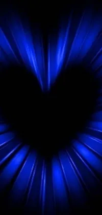 This phone live wallpaper features a striking blue heart on a black background, with symbols of power and magic surrounding it