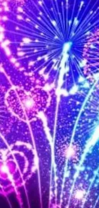 This phone live wallpaper features a stunning display of digital fireworks in purple, pink and blue neons, adding a festive touch to your phone's background