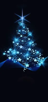 Enjoy a stunning phone live wallpaper featuring a beautiful blue Christmas tree presented on a sleek black background