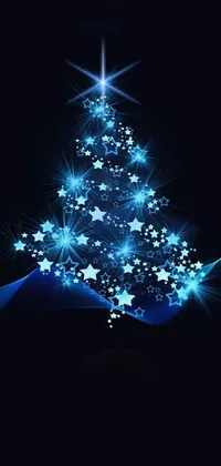 Enjoy a stunning phone live wallpaper featuring a beautiful blue Christmas tree presented on a sleek black background