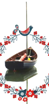 This live phone wallpaper showcases a picturesque boat adorned with a bird perched atop evocative of timeless folk art