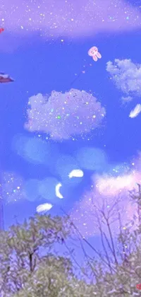 This phone live wallpaper is a colorful and playful digital painting of a spring evening sky