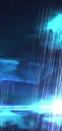 Designed to captivate and mesmerize, this phone live wallpaper features a stunning scene of two umbrellas being buffeted by the rain, accompanied by a bioluminescent waterfall surrounded by blue rays