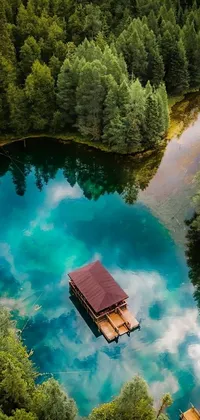 This phone live wallpaper features a beautiful forest scene, complete with a serene lake and a boat floating on top of its clear blue waters