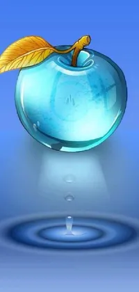 This live wallpaper features a stunning digital art of a blue apple with a green leaf on a water background