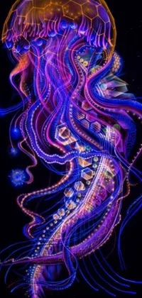 This live phone wallpaper features a stunning painting of a jellyfish against a black background
