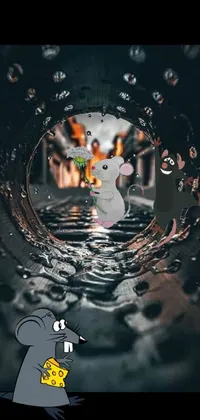 This dynamic live wallpaper features a charming cartoon mouse standing in a serene body of water